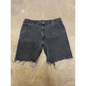 Vintage Levis 560 Shorts Mens 42 Black Denim Relaxed Fit Cutoff Raw Hem 90s